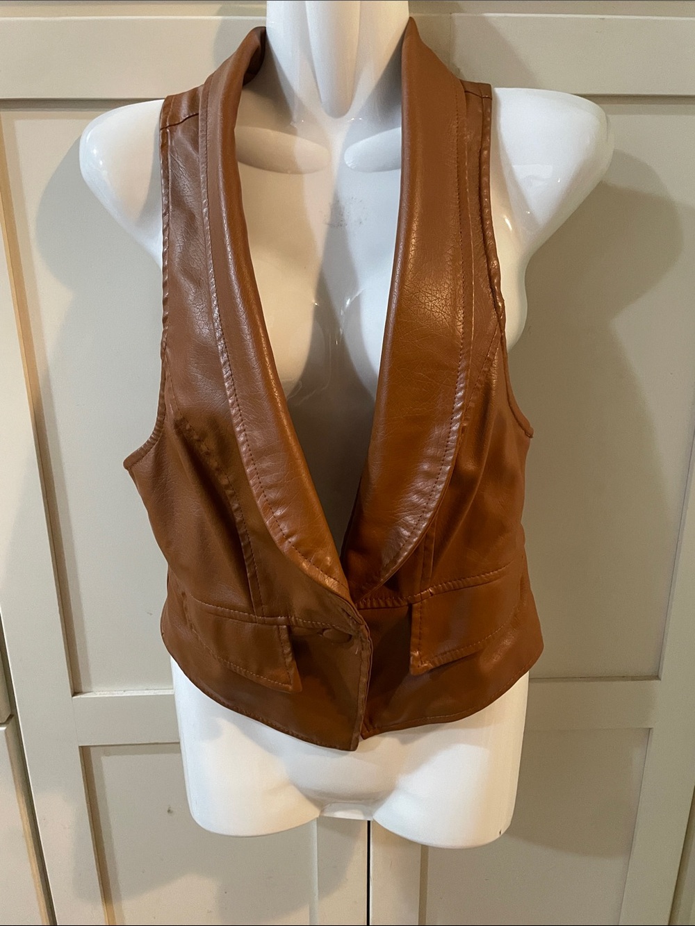 New Look Tan Faux Leather Sleeveless Vest